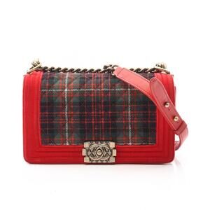 Chanel Boy Shoulder Bag Canvas Red Multicolor